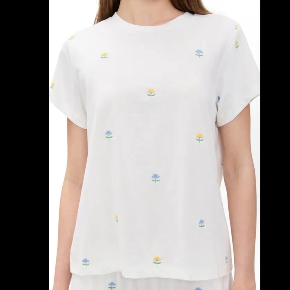 $55 PJ Salvage Top Women's Ivory Floral Embroidered Lightweight Lounge NEW Small